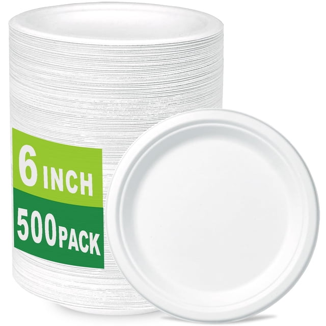 Platos de postre compostables CantaGreen, 500 unidades, 15 cm, bagazo
