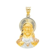 14K 3C Diamond Cut Jesus Stamp Religious Pendant | Tri Gold Religious Charm Pendant for Necklace Chain | Gift for Men Women | 25 x 18 MM | 1.9 grams