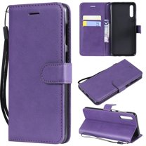 Dteck Wallet Case For Samsung Galaxy A50, Pure Color Slim PU Leather Flip Stand Cover Built-in Card Holder / Money Pocket Case With Hand Strap, Purple