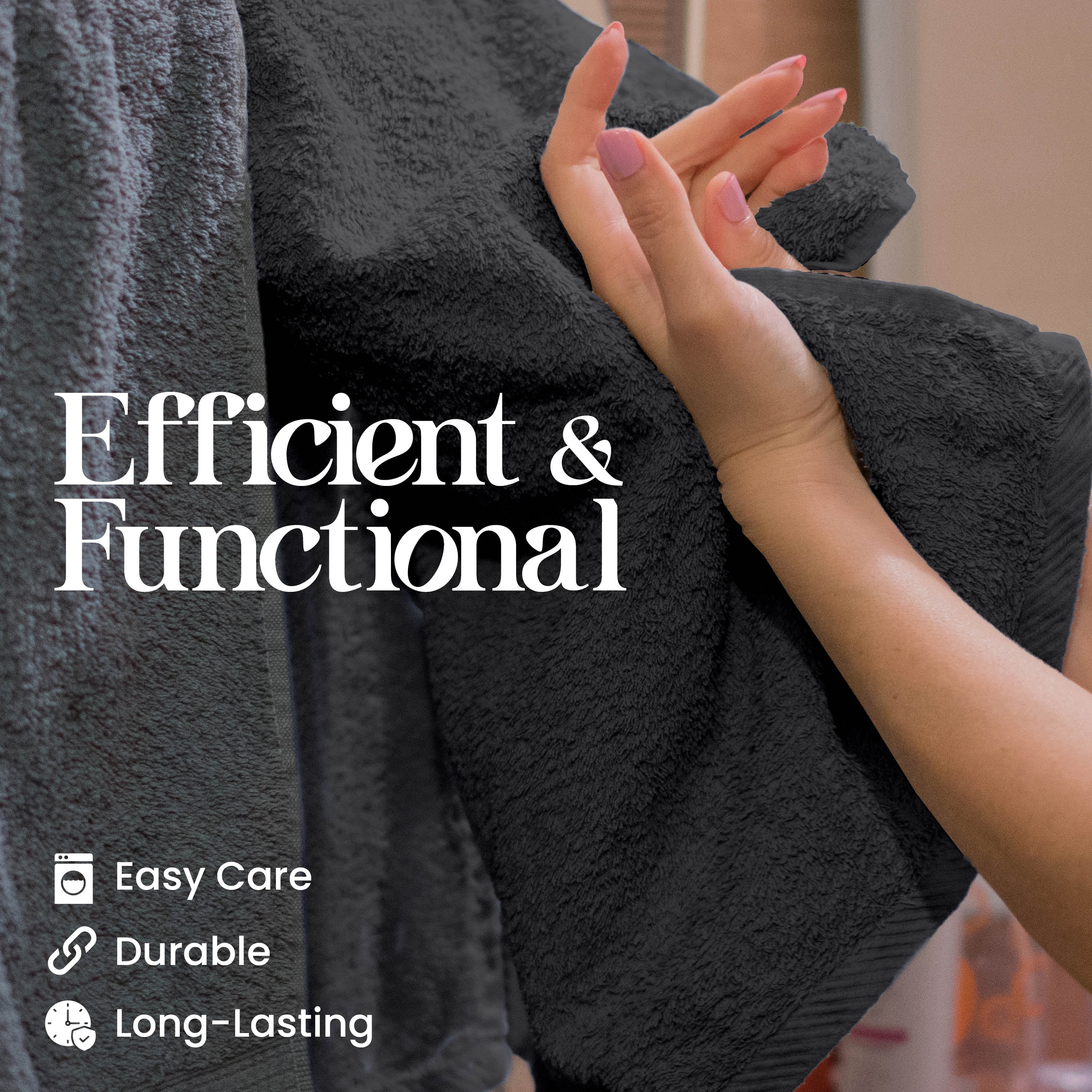 Utica 6-Piece Towel Set | 100% Cotton Soft & Absorbent Everyday Towels | Black