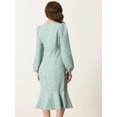 thumbnail image 4 of Vestido midi con Volantes y Manga Farol con Cuello Cuadrado Vestido de Tweed con Fishtail Dobladillo para Mujer Verde claro M, 4 of 5