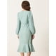 thumbnail image 4 of Vestido midi con Volantes y Manga Farol con Cuello Cuadrado Vestido de Tweed con Fishtail Dobladillo para Mujer Verde claro S, 4 of 5