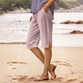 thumbnail image 2 of Lixiuxyad Bermuda Shorts For Women Linen Shorts Knee Length Elastic Waist Casual Summer Beach Comfy Pull On Shorts With Pockets Sizes S-5XL,Pink, 2 of 6