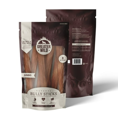 UPC: 0810084931455 | Greater Wild All Natural Ingredient 12  JUMBO Bully Sticks  Chews & Treats for Dogs – 8 Sticks