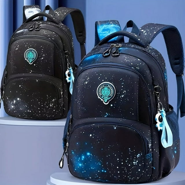 1pc Creative Unique Starry Sky Pattern Children's Backpack, Boys And Girls Large Capacity Student Backpack, Breathable Back Cushion Double Shoulder Bag, Adjustable Straps Backpack