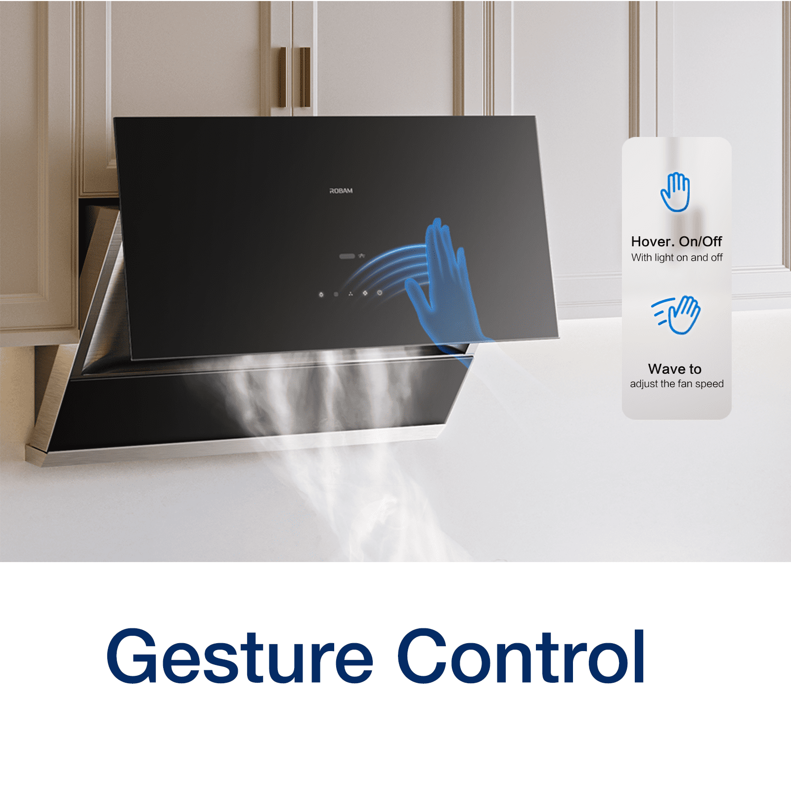 ROBAM 30" Under Cabinet Range Hood, 1100 CFM Slant Vent, Smart Gesture & Touch Control, Easy-Clean Filter, 1000 Pa High Pressure, Ducted Vent Hood for Wall Mount, White