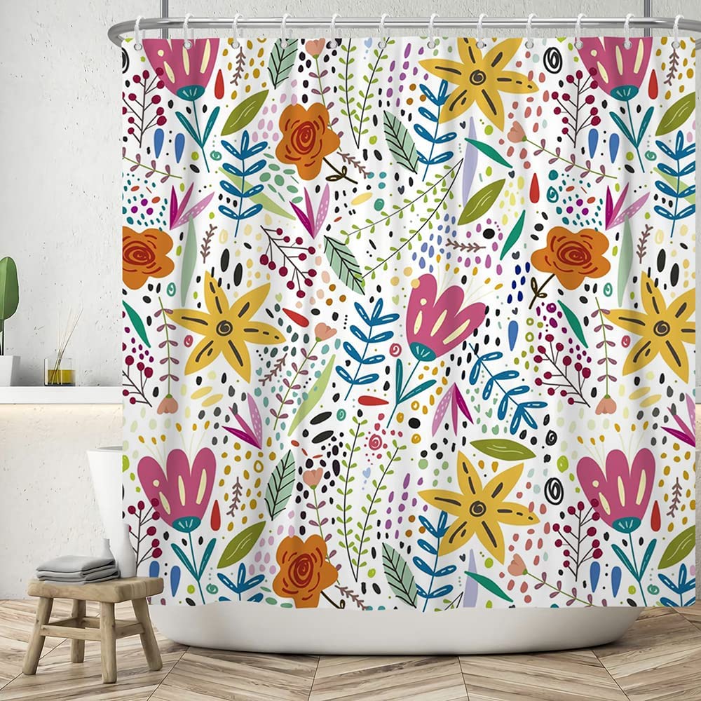 Fabric Waterproof Shower Curtain with Hooks Floral Eucalyptus Shower Curtains Cloth for Bathroom