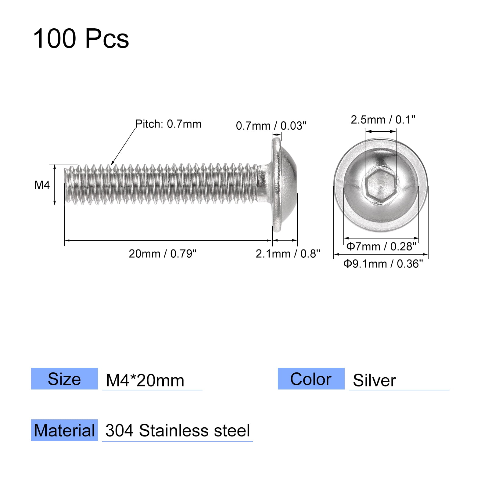 Uxcell M4 x 20mm 304 Stainless Steel Flanged Button Head Socket