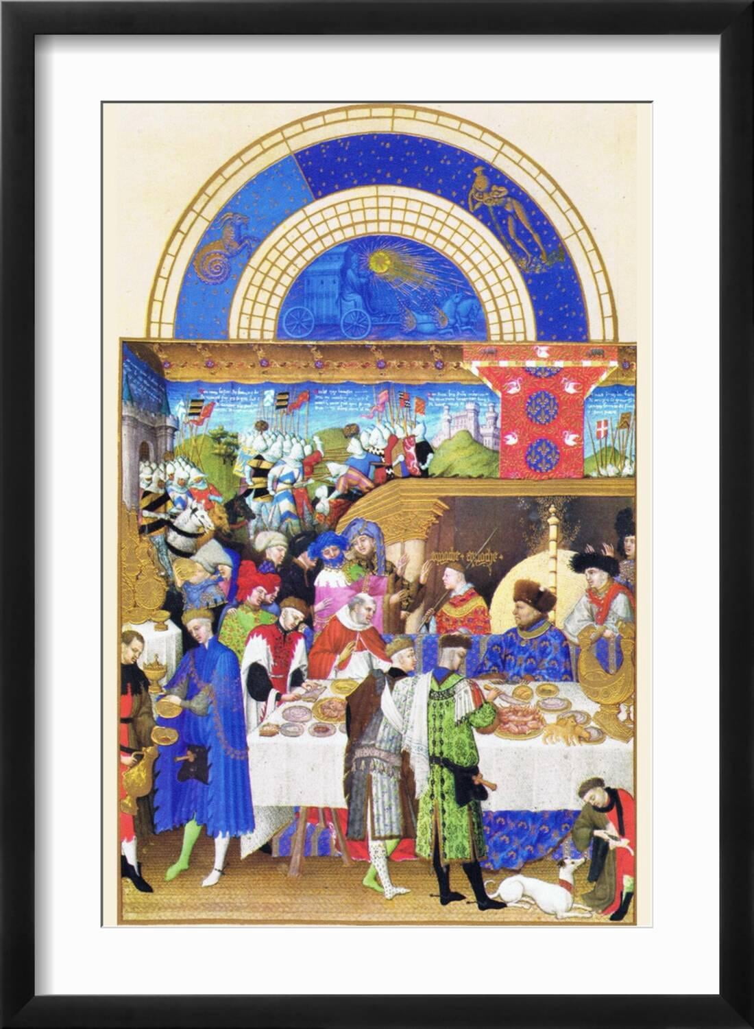 Art.com Le Tres Riches Heures Du Duc De Berry - January Art Print by Paul Herman & Jean Limbourg, Black Frame Wall Art, 17" x 23"