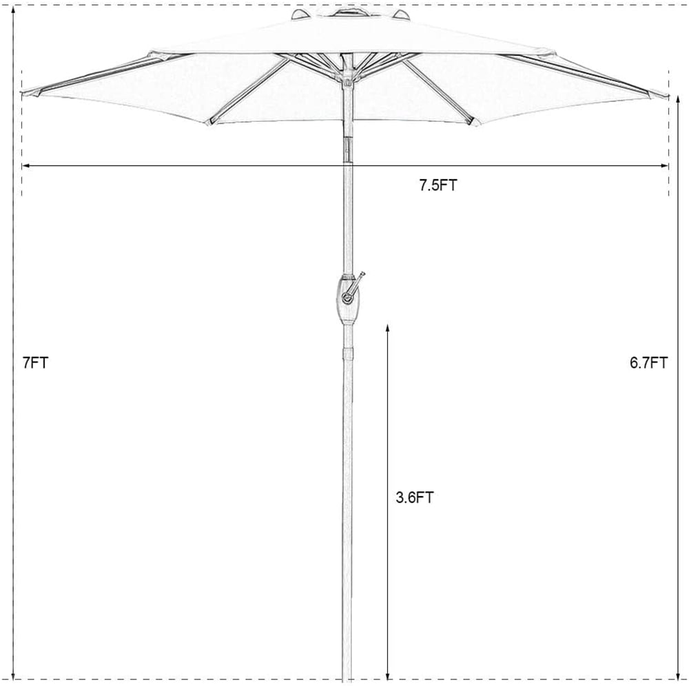 7.5 ft Patio Umbrella Outdoor Market Table Umbrella with Crank, 6 Ribs, Polyester Canopy, Orange
