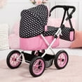 thumbnail image 3 of Trendy Doll Pram in Black & Pink W/ Hearts, Includes Matching Shoulder Bag, Fits Dolls Up to 18", 3 of 6