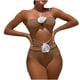 thumbnail image 1 of Trajes de baño de una pieza para mujer, bikini de moda de color liso con cordón y tirantes de rosas huecas, traje de baño para mujer, trajes de baño para mujer, moda de playa para mujer, 1 of 9