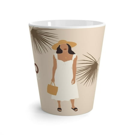 

Latte Mug | Coffee Mug | Mugs | Self-Portrait | Boho Woman | Dark Hair | White Dress