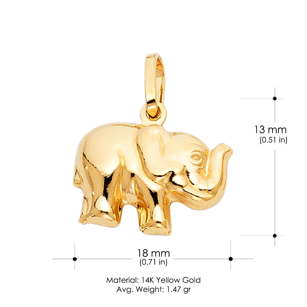 14K Yellow Gold Elephant Strength /& Luck Charm Pendant with 0.8mm Box Chain Necklace