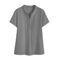 thumbnail image 3 of AherBiu Summer Tops for Women Quarter Button Notch V Neck Short Sleeve Lightweight Casual Loose Shirt Work Blouse, 3 of 8