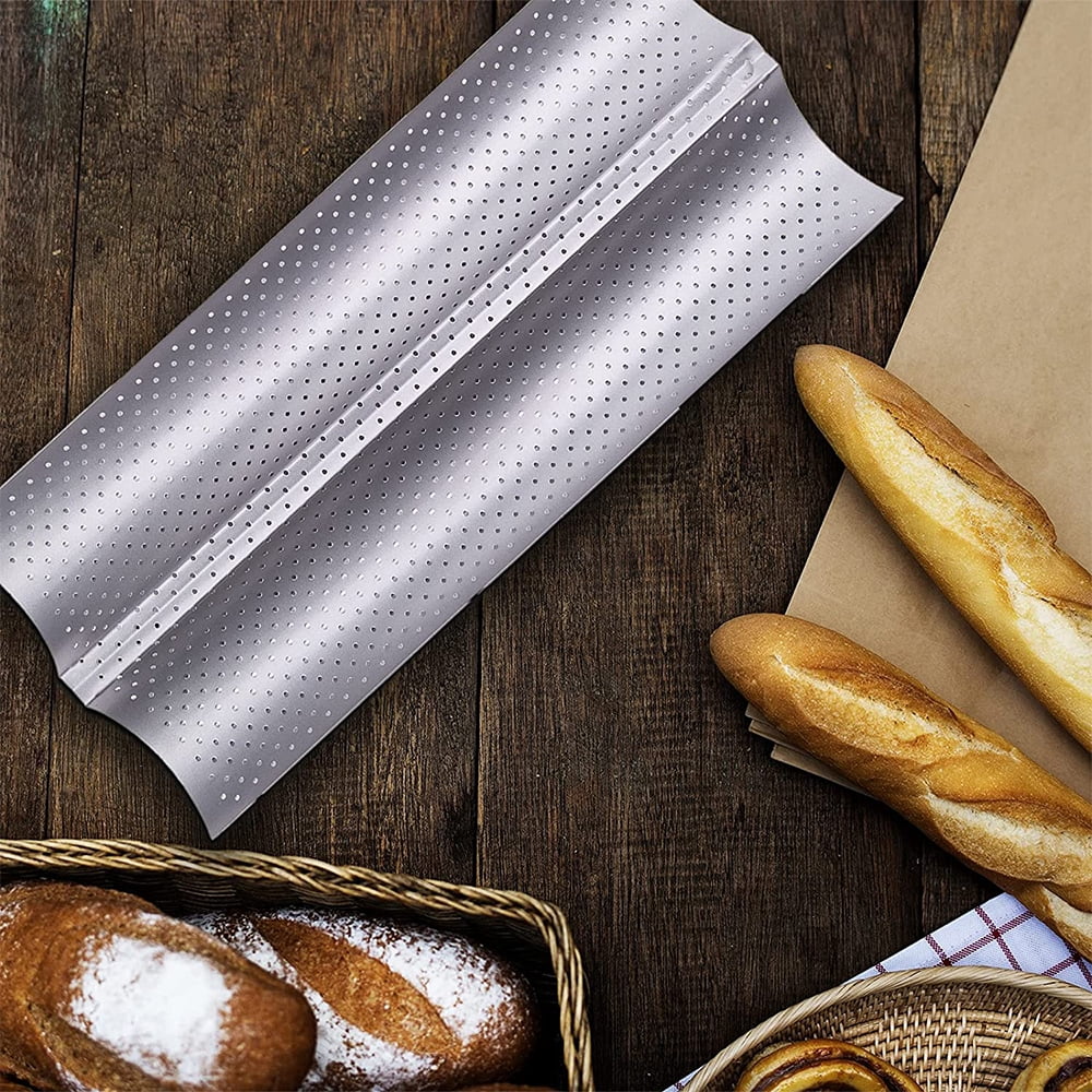 Baguette Pans Baking Made in French Bread Baking Pan Nonstick 2 PCS Nonstick French Baguette Pans 15 x 6.3 Toast Cooking Bake Mold 2 Wave Loaves Bake Mold for Oven Toast Cooking 