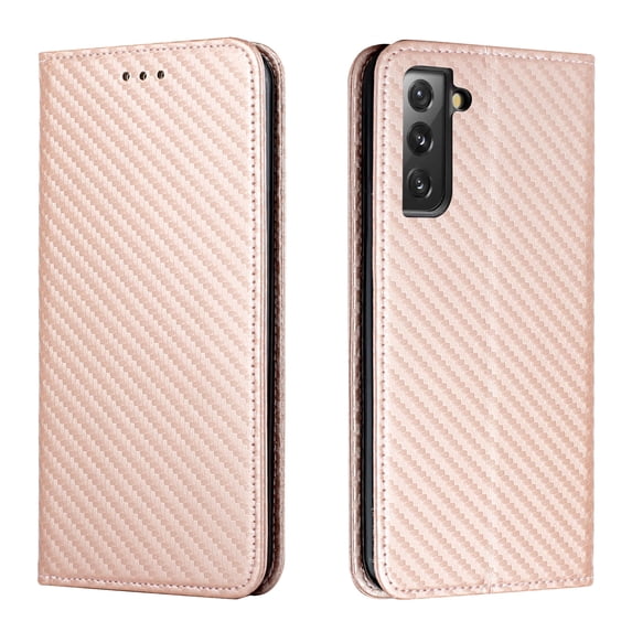 Feishell Wallet Case for Samsung Galaxy S23 Plus,for Women Men,Carbon Fibre Pattern Durable PU Leather Magnetic Closure Folio Flip Holder Card Slots Shockproof Phone Case,Rosegold