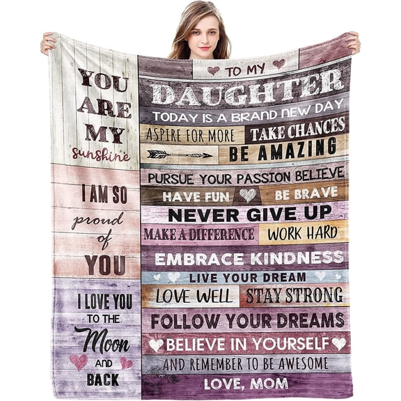 Gift for My Daughter Blanket from Mom as Birthday Present I Love You Letter to Her, Ultra-Soft Flannel Fleece Light Weight Bed Throw (60x50'''', Daughter Gift)