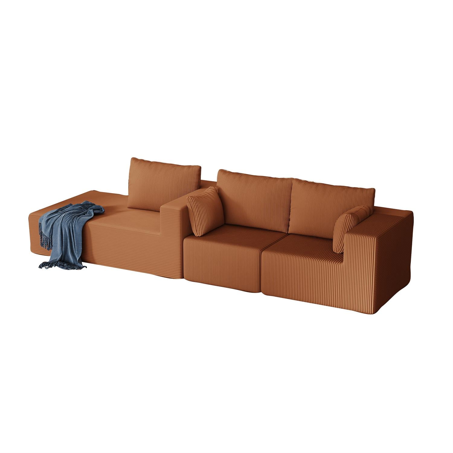 Demi Bonn 108" L-Shaped Modular Foam Sofa with Chaise Lounge, Cloud-Like Comfort Couch, Corduroy Sectional for Living Room, Brown