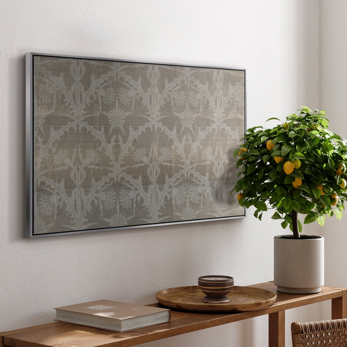 Vintage Abstract Print-XIII Framed in Silver Wood Gallery Wrapped Canvas 25 in. x 37 in.