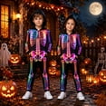 thumbnail image 2 of lnmuld Halloween Rainbow Neon Skeleton Hooded Zip Up Kids Onesie Casual Loungewear Long Sleeve One Piece Jumpsuit with Side Pockets 4-5 Years,Black, 2 of 5