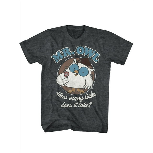 Tootsie Roll Mr. Owl How Many Licks Does It Take Black Heather Adult T-Shirt Tee