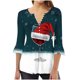 thumbnail image 1 of Camisetas con Cuello en V Mujeres Moda Impresa 3/4 Mangas Blusa, Top Cómodo Casual para el Hogar Y Diario, 1 of 4