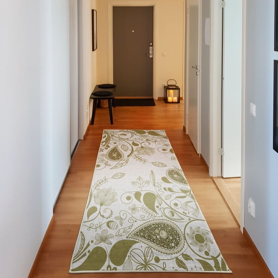 Paisley Decorative Rug, Oriental Motifs with Swirled Branch and Flower Pattern Bohemian Illustration, Quality Carpet for Bedroom Dorm and Living Room, 6 Sizes, Dark Khaki, by Ambesonne