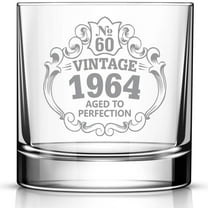 60th Birthday Engraved Whiskey Glass, Custom Engraved Rocks Glass, Vintage 1964 Aged to Perfection 11oz Old Fashioned Cocktail Glass