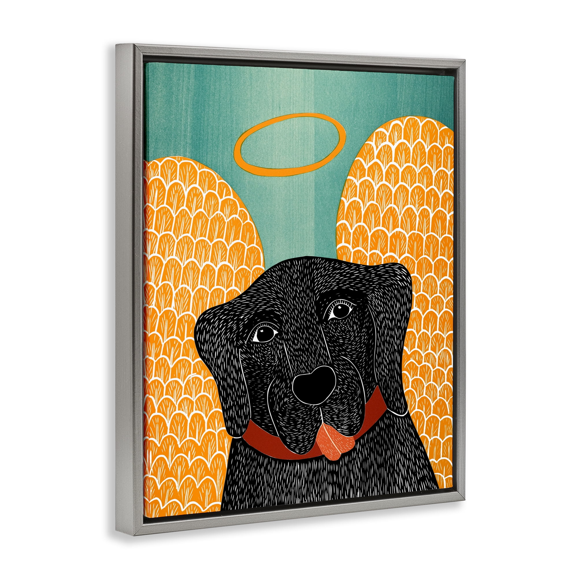 Dog Angel with Yellow Wings Gray Framed Floater Canvas Wall Art, design by Stephen Huneck