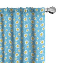 Ambesonne Yellow and Blue 4-Panel Curtains, Chamomiles Dots, 56"x63", Yellow White and Blue