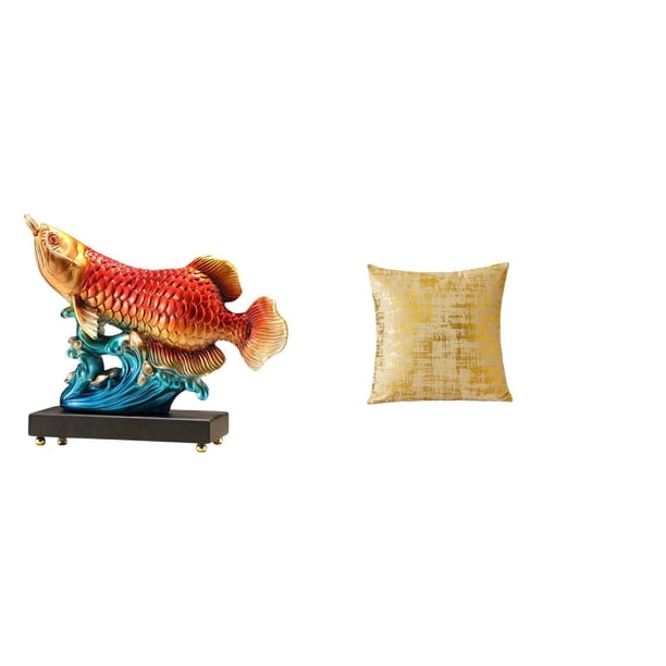 Estatua de pez,Estatua de pez arowana,decoración Feng Shui para estante o escritorio,Figura decorativa para oficina y hogar,Funda de almohada,Fundas de cojín para sofá cama,funda cuadrada