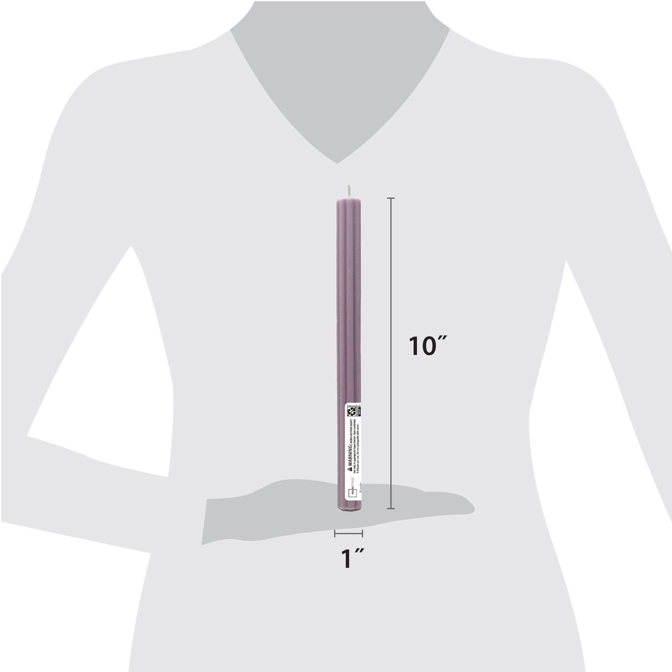 Mainstays Paraffin Wax Ribbed Taper Candle, 10 in, Unscented, Purple