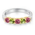 thumbnail image 3 of Gem Stone King 10K Two Tone Gold Pink Tourmaline and Green Peridot Wedding-Bands Ring for Women | 0.86 Cttw | Round 3.5MM | Gemstone October Birthstone | Size 5, 3 of 6