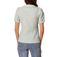 thumbnail image 3 of Camisa de cuadros para mujer INSPIRE CHIC con cuello Peter Pan, mangas cortas abullonadas, blusa de botones, talla S, verde claro, 3 of 6
