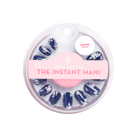 Olive & June Press-on Artificial Nails, Round Short, Micro Floral, Blue, 42 Ct