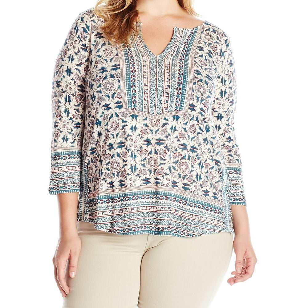 Lucky Brand - Lucky Brand NEW Green Ivory Womens Size 1X Plus Printed ...