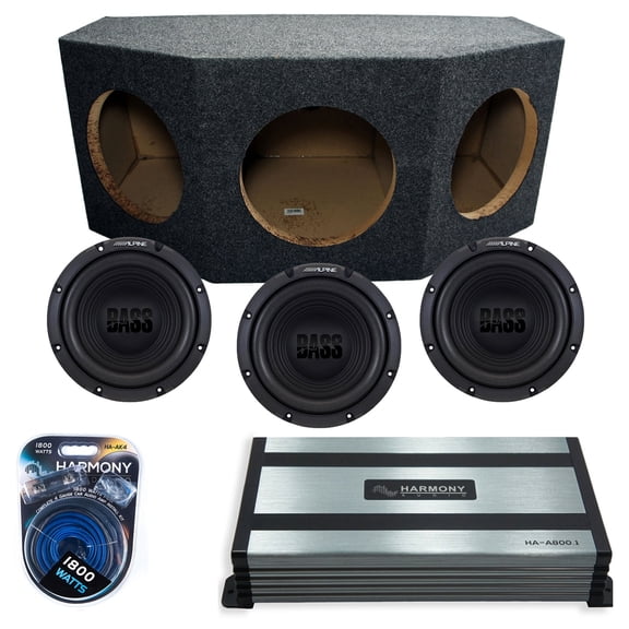 Harmony Audio Alpine fits Rear Angle W12S4 Triple 12" Subwoofer 750W Sealed Sub Box | HA-A800.1 Amplifier, 4GA Amp Kit