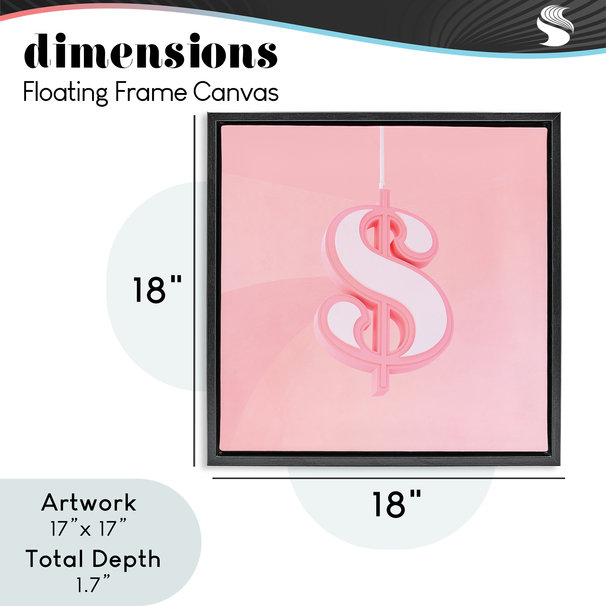 Pink Pastel Dollar Sign Black Framed Floater Canvas Wall Art, design by LISH Creative