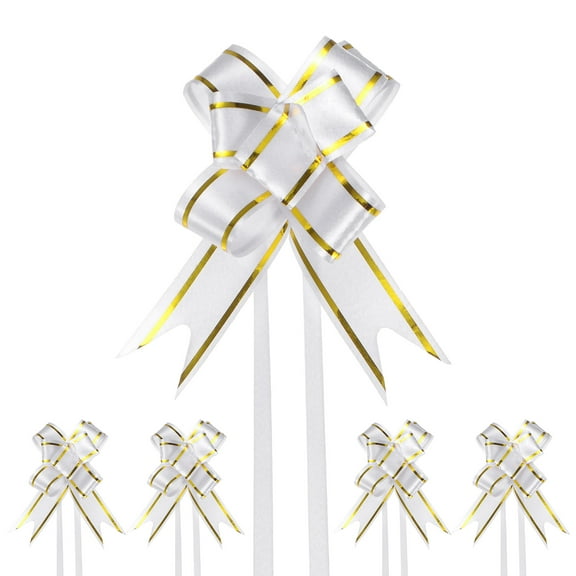 100pcs Ribbon Pull Bows 2.5 Inch Bows for Wedding Baskets Decorations, White