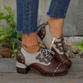 thumbnail image 4 of Wine Women'S Fashionable Vintage Round Toe Heeled Shoes Lace Up Motorcycle Style, 4 of 7