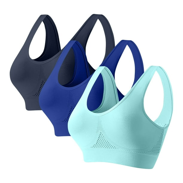HongQid 3pcs Wireless Seamless Sports Bra for Women with Support - No Underwire Full Coverage Push Up Bras for Women