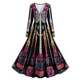 thumbnail image 4 of Skeleton Dress Long Sleeve V Neck Maxi Halloween Dresses for Women Spooky Skull Rose Gothic Festival Party Outfit, 4 of 4