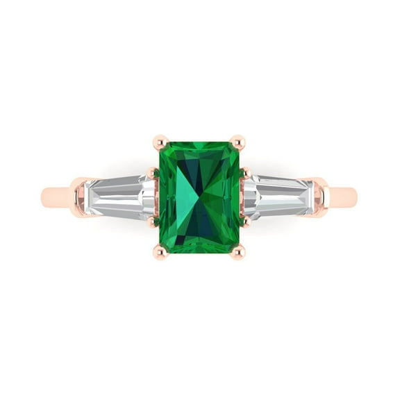 Three-Stone Engagement Ring for Women - 1.5ct Simulated Emerald in 18K Rose Gold Promise Ring