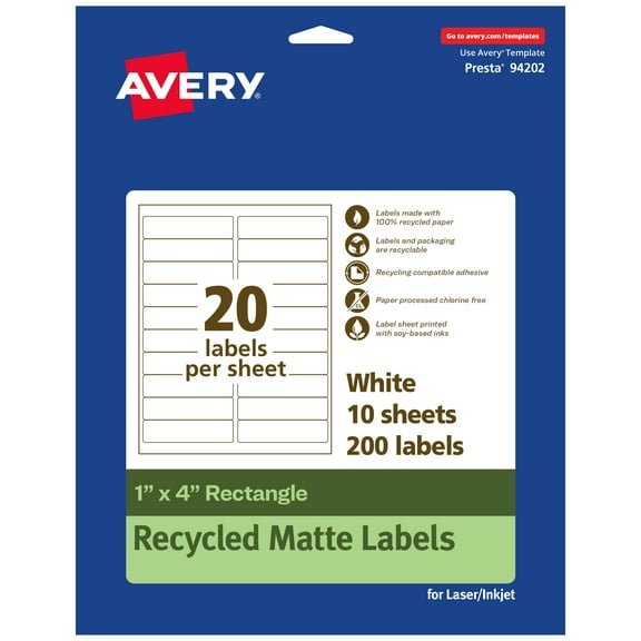 Avery EcoFriendly Rectangle Labels, 1" x 4", 200ct