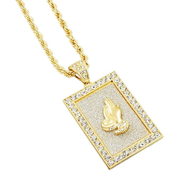 Irockbling Mens GoldTone Hip Hop Bling Large I Pray Praying Hands