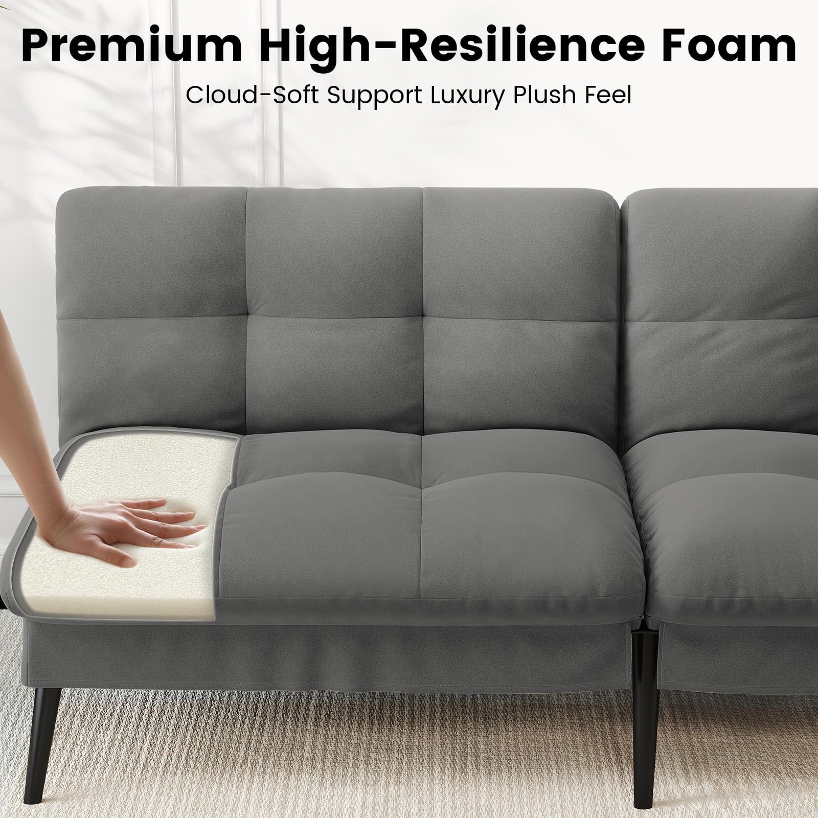 CloudRest Pro 72" Modern Convertible Futon Sofa Bed, Upholstered Futon Couch with 5 Adjustable Backrest Angles,Suitable for Apartment,Living Room,Gray