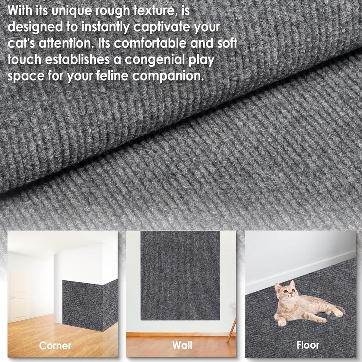 Cat Scratch Mat, Trimmable & Adhesive Cat Scratching Pad, Cat Wall Climbing Scratch Mat Furniture Couch Protection, 16"x79"
