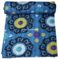 thumbnail image 1 of ColorFull House Indian Kantha Quilt, Blue Floral Pattern, Cotton Throw Blanket Size ( Single 60" x 90" ), 1 of 5