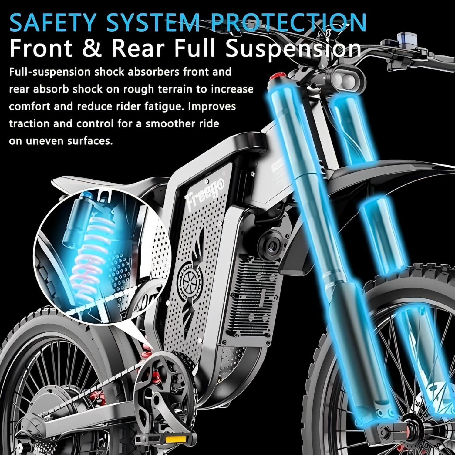 6000W(Peak) Motor Freego X2 Pro Electric Motorcycle Electric Dirt Bike for Adults, 60V30AH Battery,50MPH Electric Bicycle,19x2 Tire Full Suspension Hydraulic Brake Half Throttle UL2849